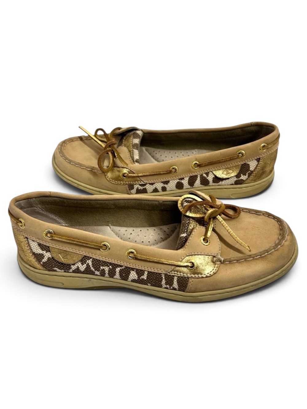 Sperry Angelfish Animal Print Women's Boat Shoes Size 9.5 Tan Gold